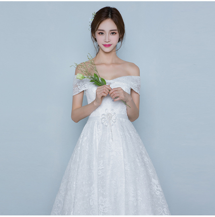 2016新款夏季白色礼服伴娘服一字肩中长款宴会生日晚礼服女装批发