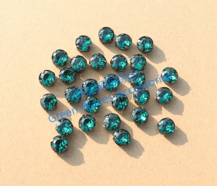 10mm圆形孔雀绿色水钻爪钻深绿色手缝爪钻diy裙子项链毛衣衬衫钻