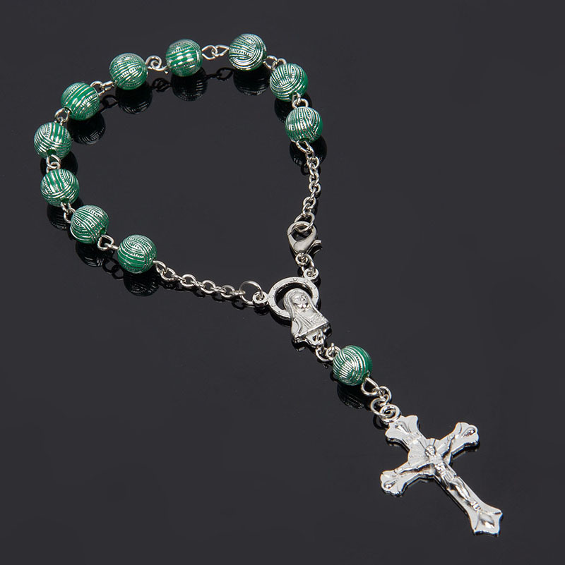 外贸货源 8厘拉丝珠 基督教 天主教 宗教耶稣合金十字架念珠手链