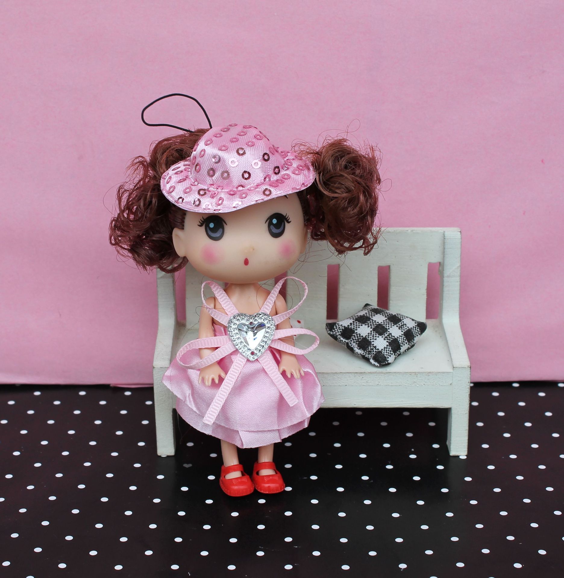 12cm小帽点大头迷糊娃娃批发 韩国娃娃手机挂件迷糊玩具批发