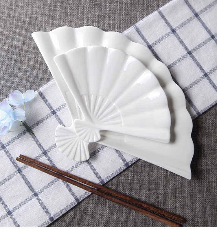 扇形盘 纯白陶瓷盘子碟子菜盘简约家用摆盘造型不规则平盘西