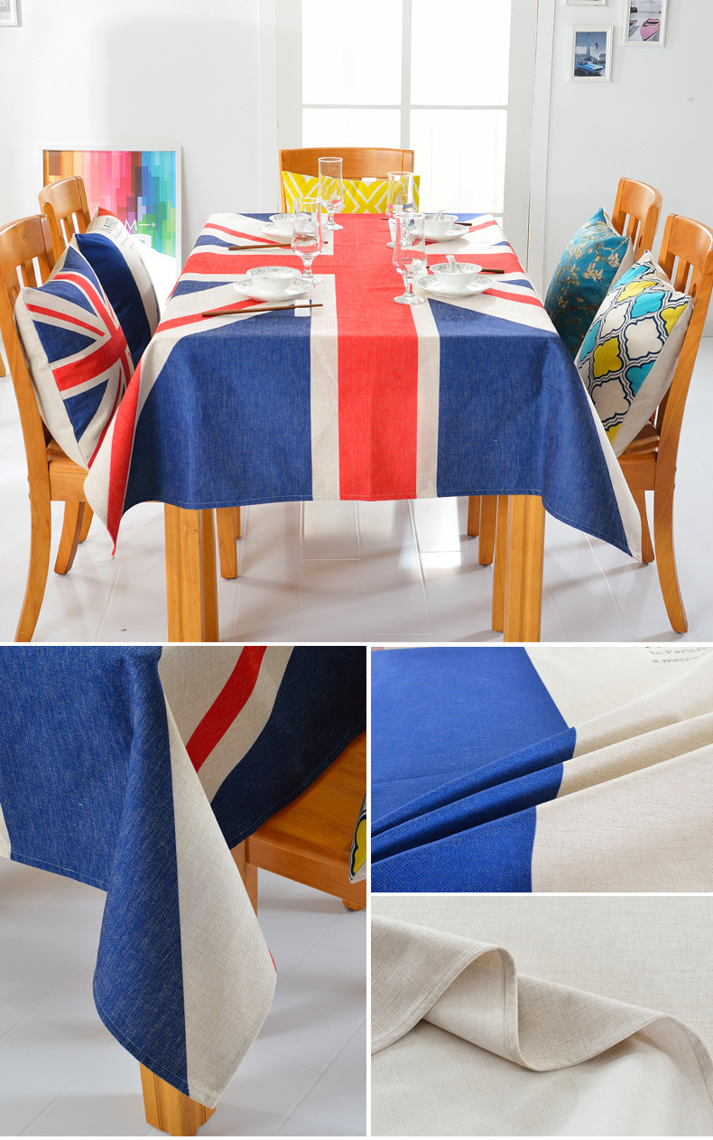 馥然棉麻餐桌布米字旗英国旗书桌创意台布客厅茶几布布艺厚款盖布
