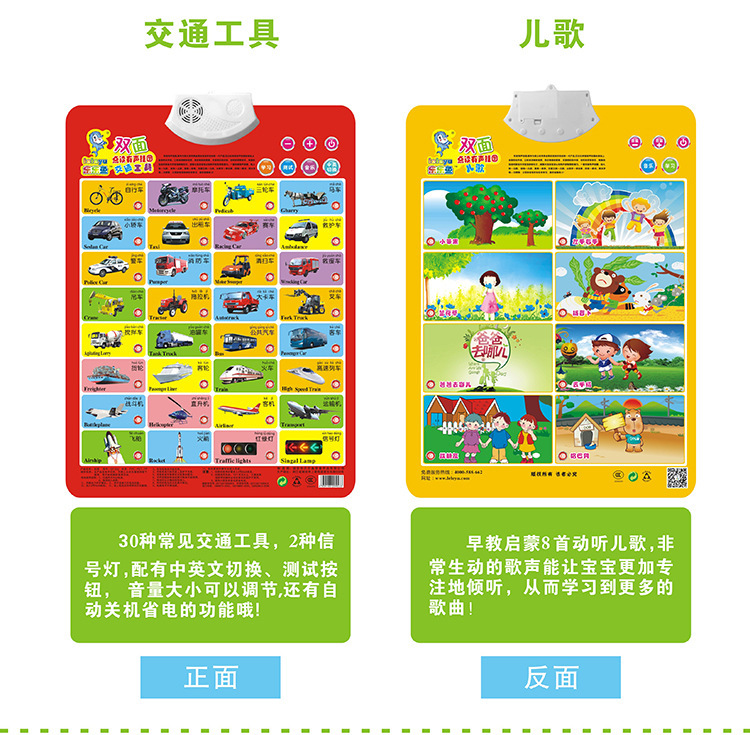 乐乐鱼双面有声挂图儿童早教益智玩具两面发声语音学习挂图画