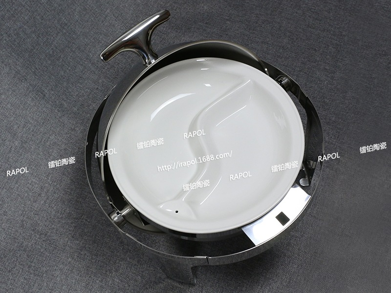 5寸陶瓷气孔太极圆形餐盆 自助餐炉加热专用菜盆 布菲盆