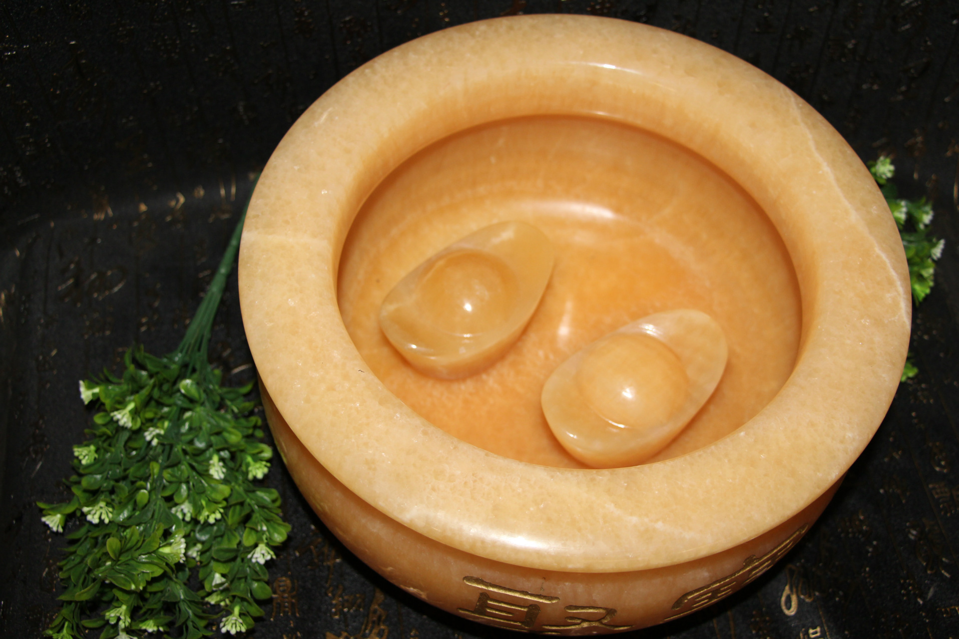 天然米黄玉雕工艺品玉石批发30公分优质米黄玉聚宝盆工艺礼品