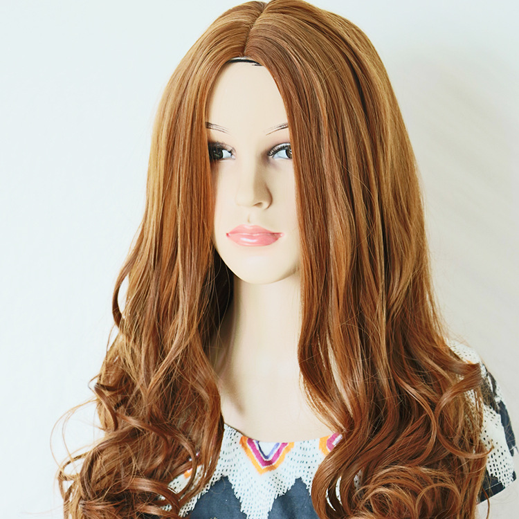 东莞假发厂女长卷发 帅气lob中分偏分假发 中长头波波假发