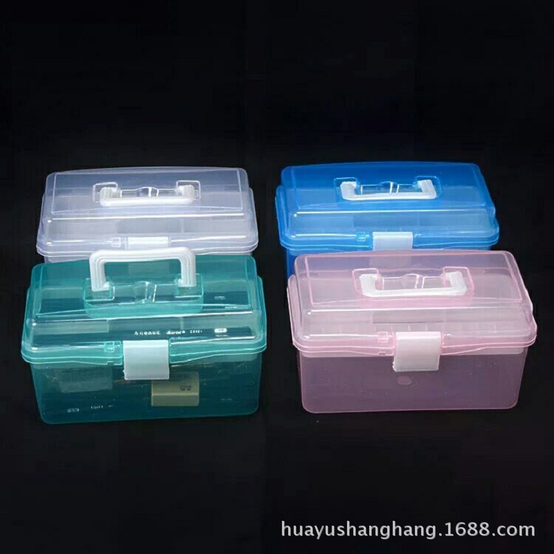 677 Double-Layer Toolbox Transparent Storage Box Transparent Plastic Toolbox Portable Nail Beauty Box Sketch Box