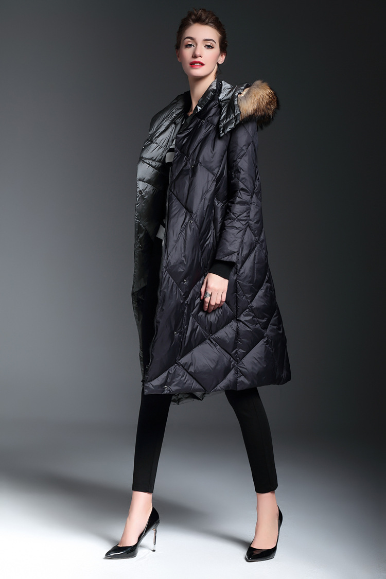 2016冬季女装长款羽绒服女欧美高端茧形菱格连帽加厚外女秋装新款