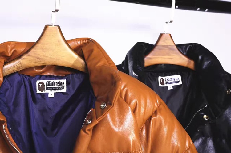 bape 木村拓哉混合山羊皮羽绒面包服 皮质定染 独家新款 90充绒