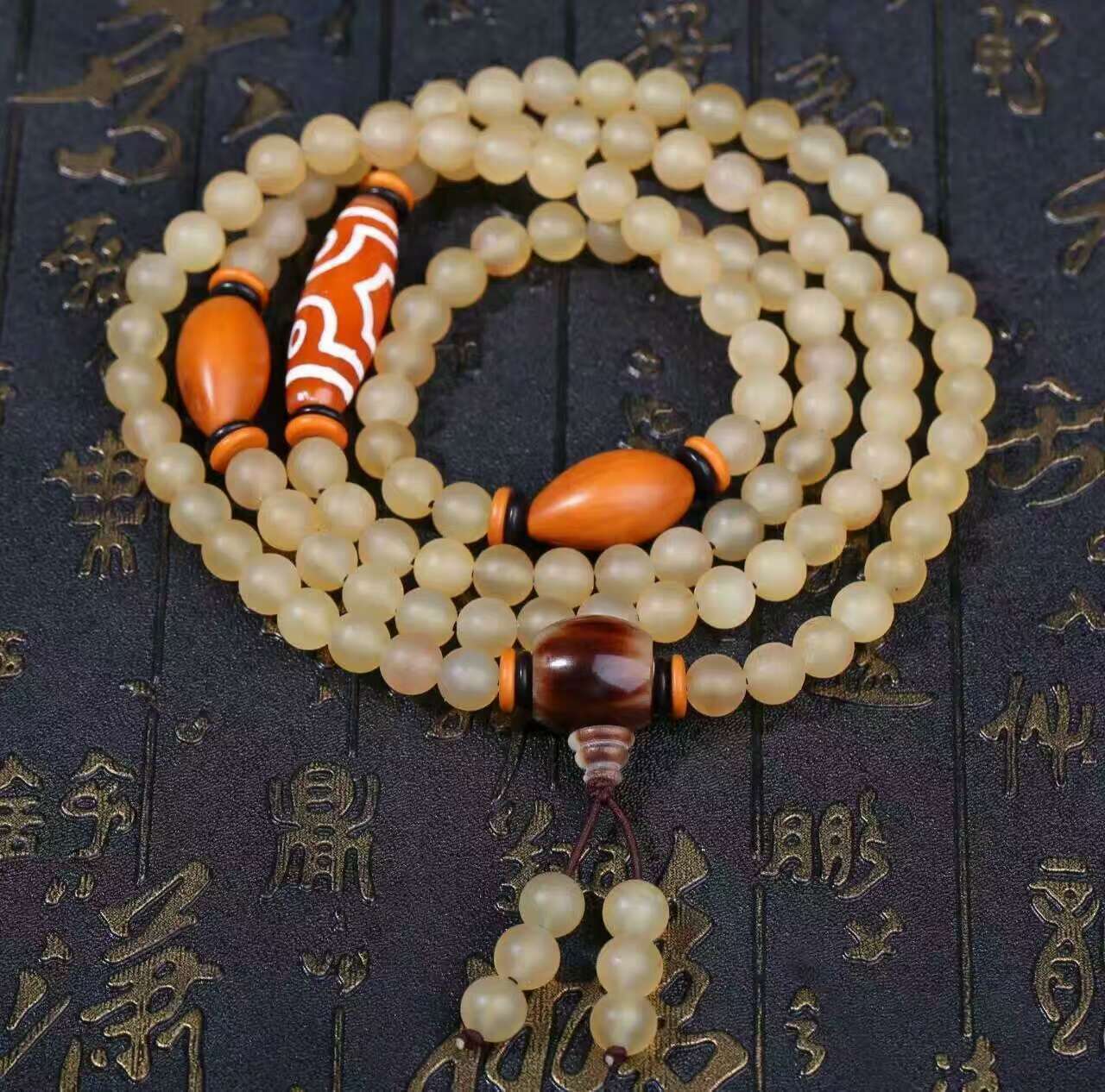 天然野生羊角西藏名族风项链108颗羊角佛珠念珠手链手串diy批发