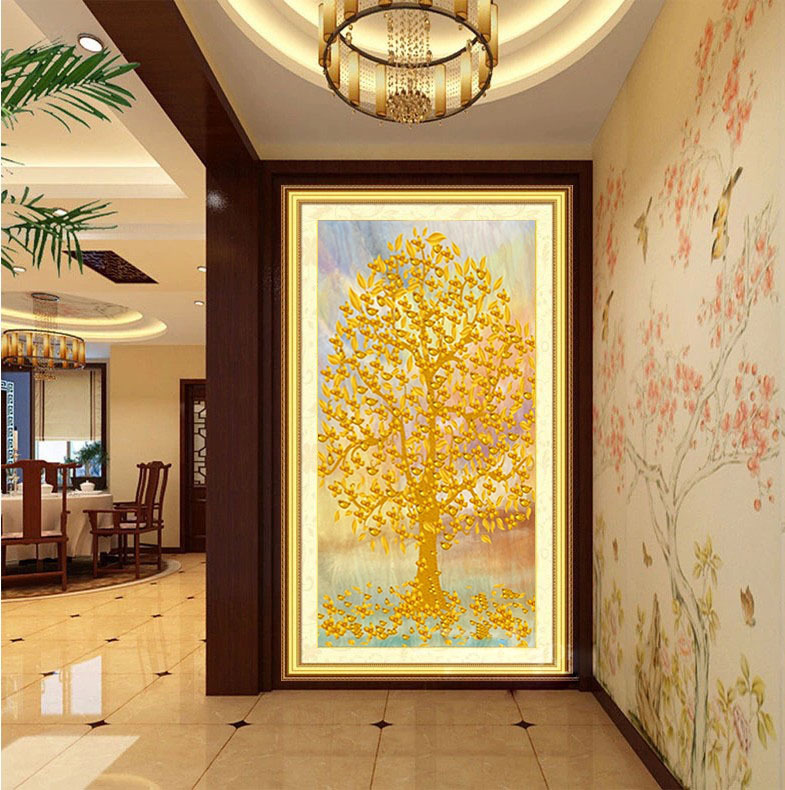 无缝大型壁画3d立体无纺布墙纸玄关走廊楼梯过道壁纸摇钱树生.