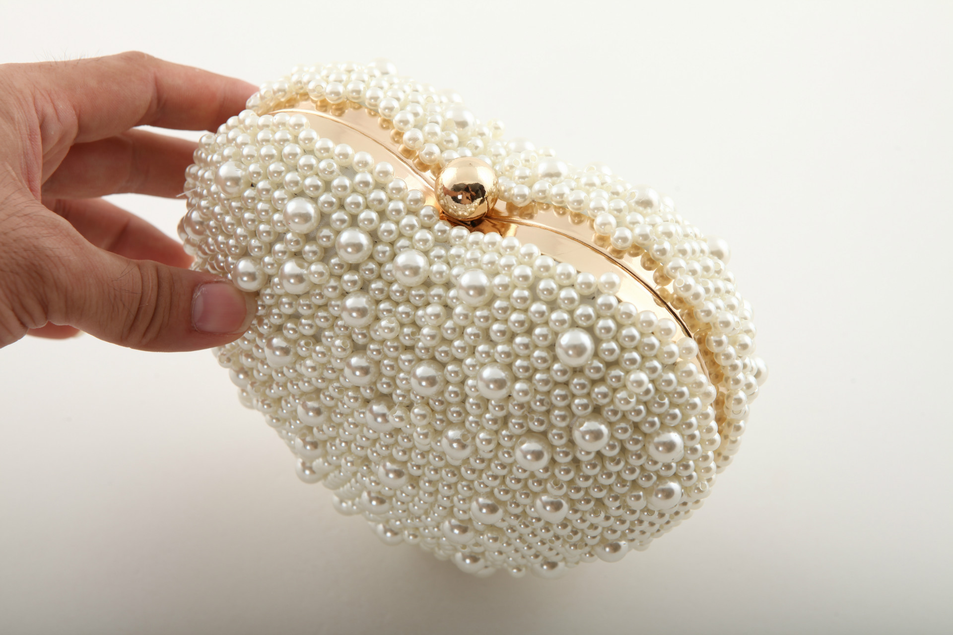 时尚心型珍珠手拿包宴会大气工艺手绣包公主包心型立体单肩斜挂包