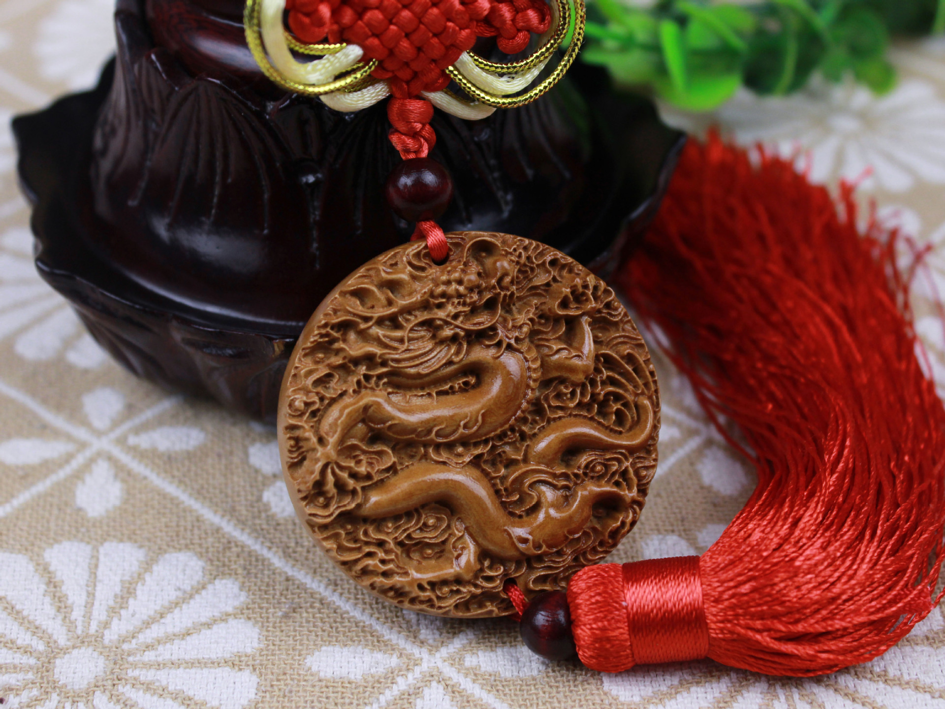 桃木饰品 木雕汽车挂件精雕圆龙车挂汽车后视镜吊坠订做lyta121h