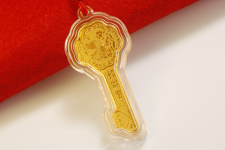 开启财富之门金钥匙吊坠 吉祥如意金箔钥匙保险会销礼品批发