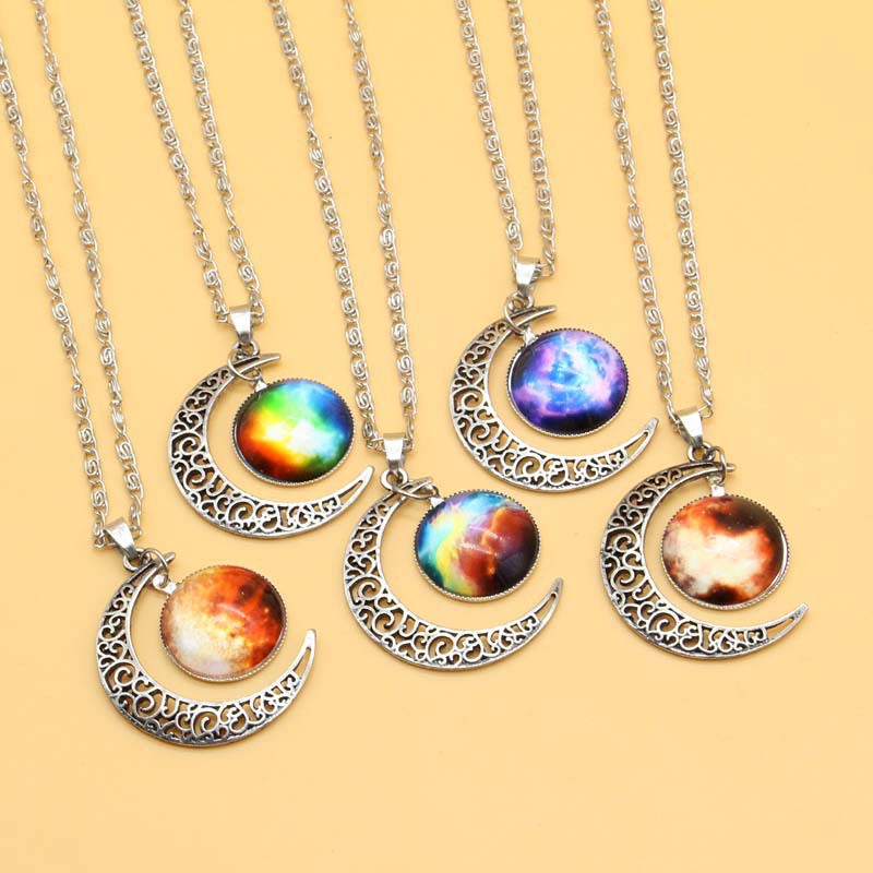 清仓 速卖通爆款热销项链 星空月亮时光宝石项链