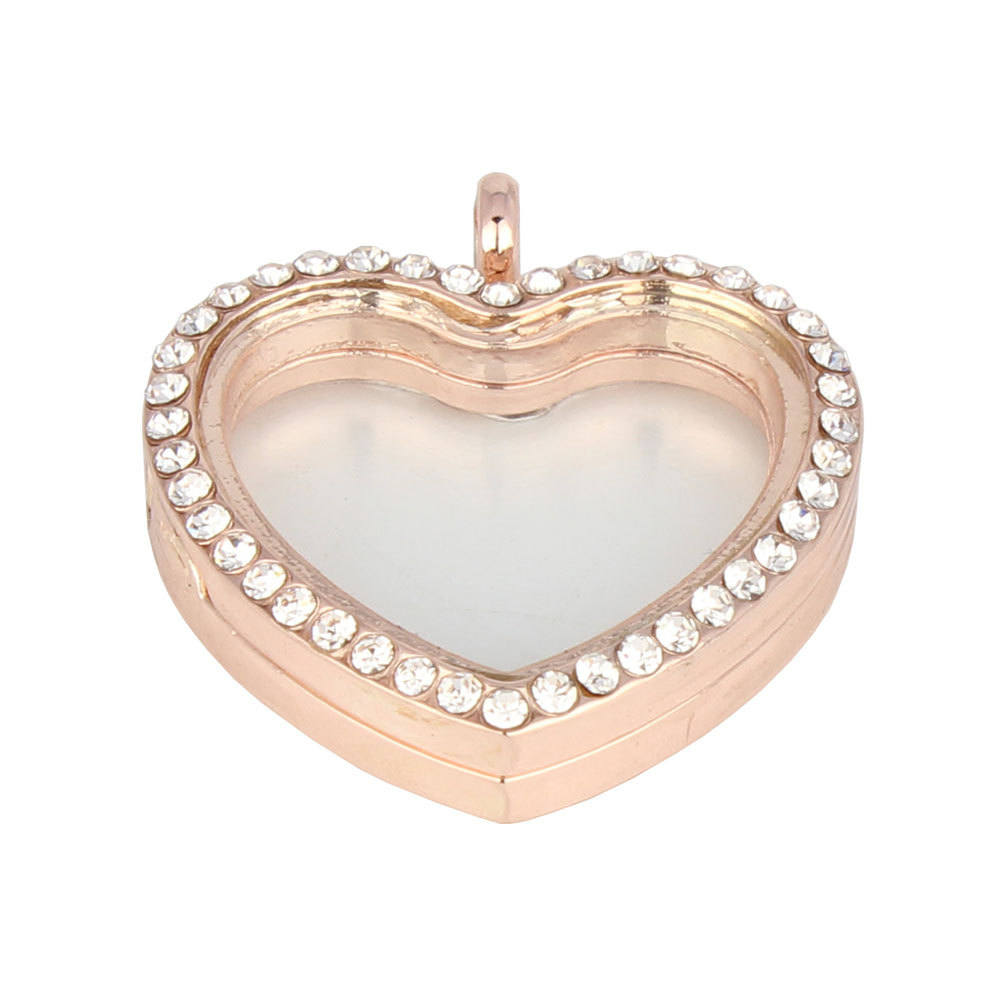 锌合金相盒吊坠项链可开合镶钻心形相盒 欧美外贸爆款饰品