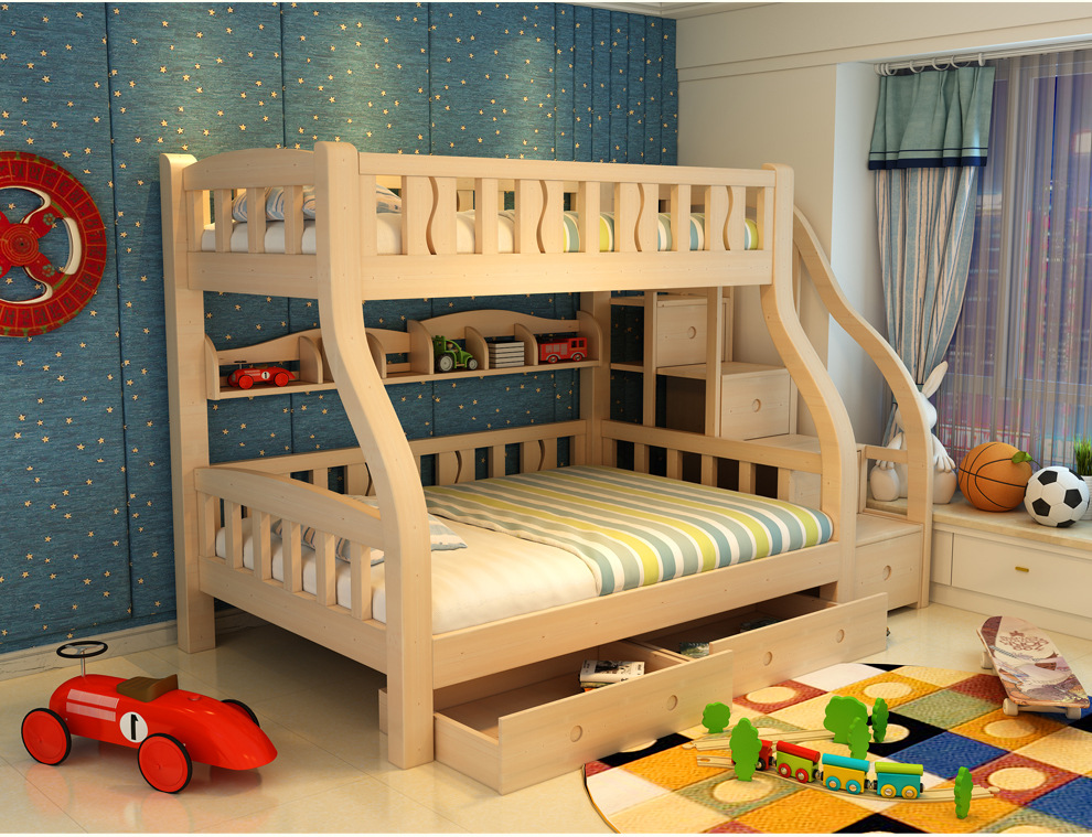 欧馆儿童床芬兰实木家具实木床高低床子母床上下床带梯柜双层床