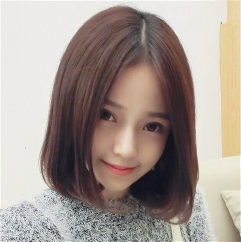 逼真内扣学生梨花短卷发女生真发假发女短发bobo头中分短直发批发