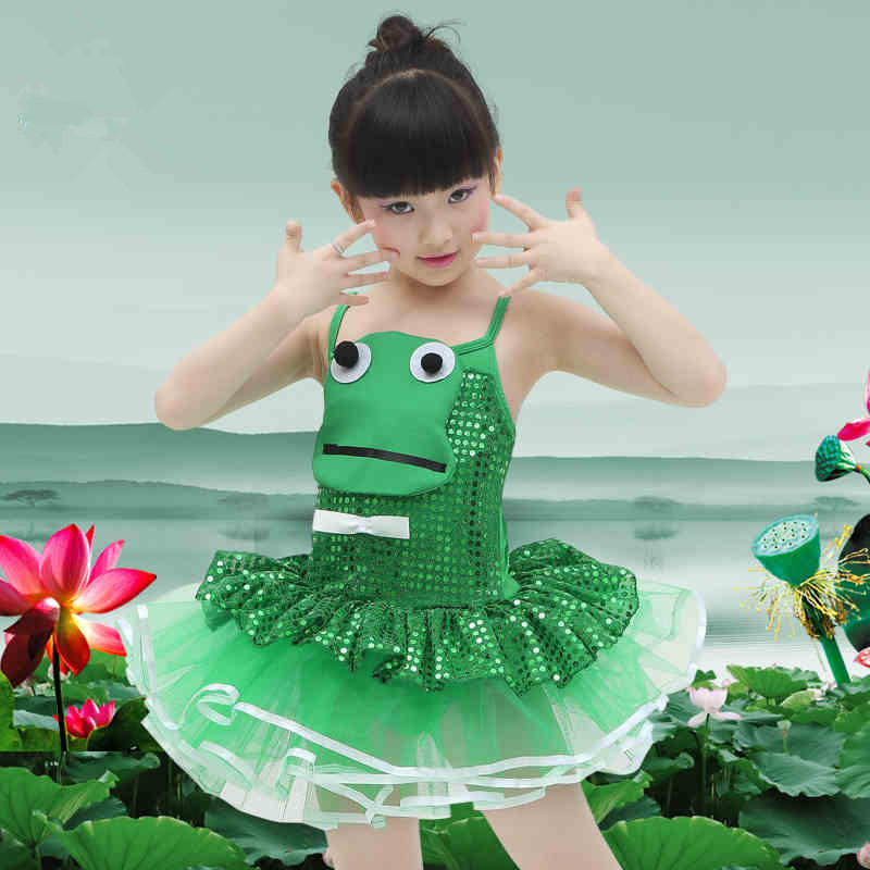 新款儿童演出服女童舞蹈服小青蛙动物亮片纱裙少儿幼儿节日表演服