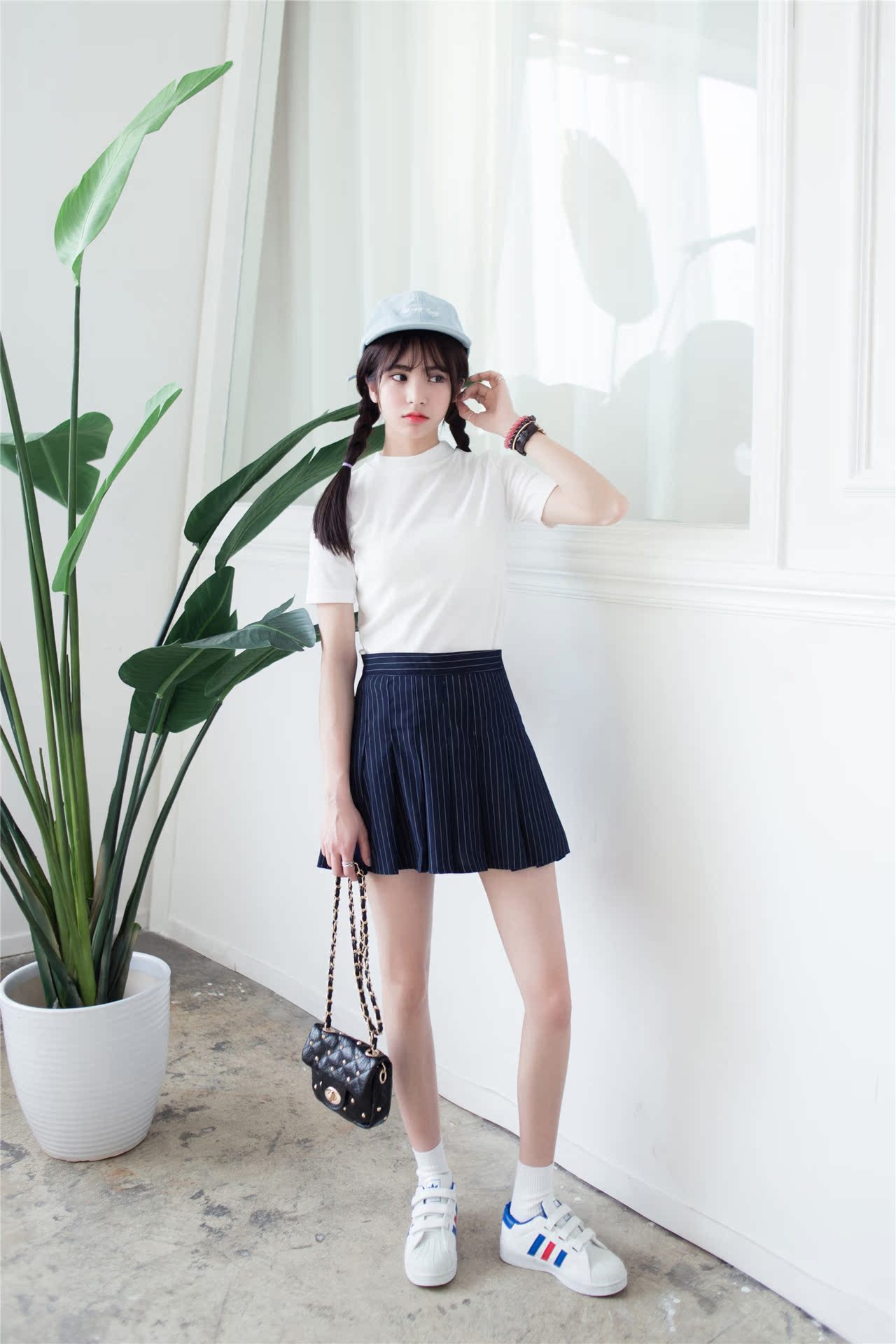 复古学院风百褶裙_2017韩国东大门夏季新款韩版学院风条纹百褶裙半身