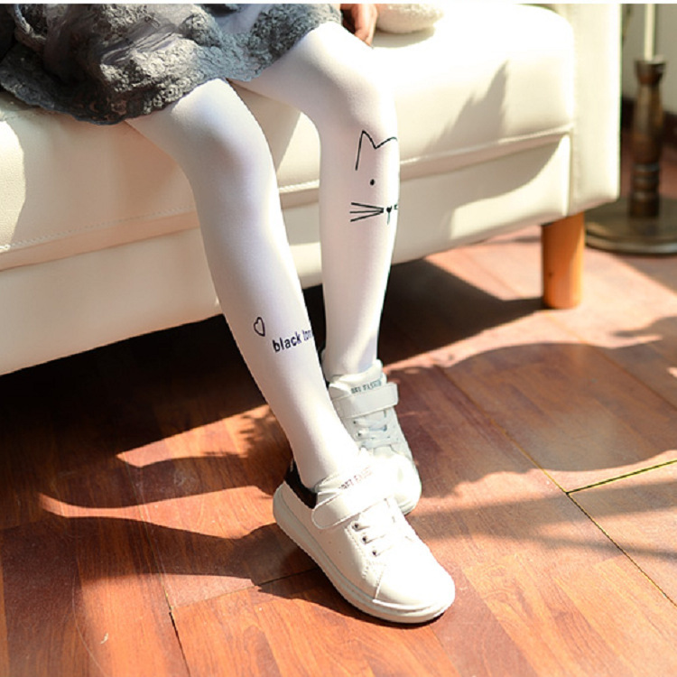 春夏新款儿童连裤袜白色弹力袜印花童袜白色