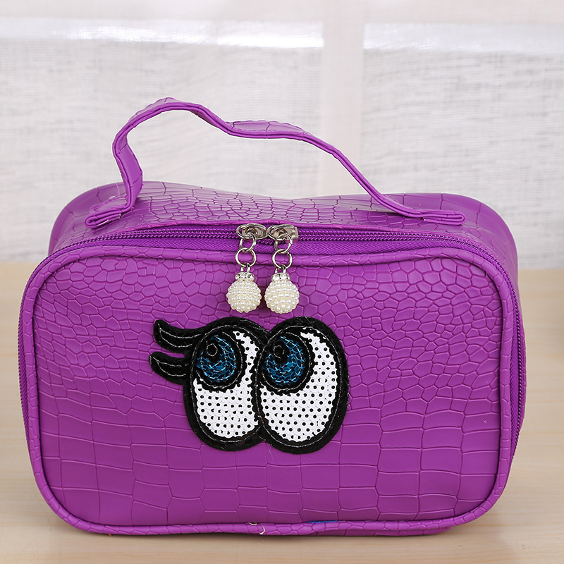 2023 New Cartoon Big Eyes Cosmetic Bag Korean Cosmetic Case Storage Bag Crocodile Pattern Women Bag Foreign Trade Amazon