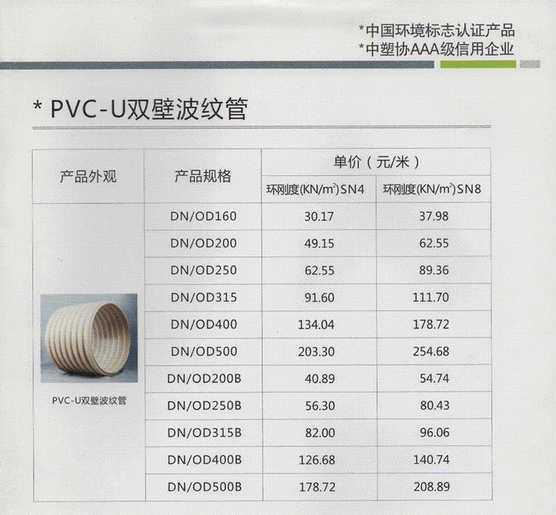 pvc塑料双壁波纹波浪管 upvc波纹管100价格批发 pvc排水管材