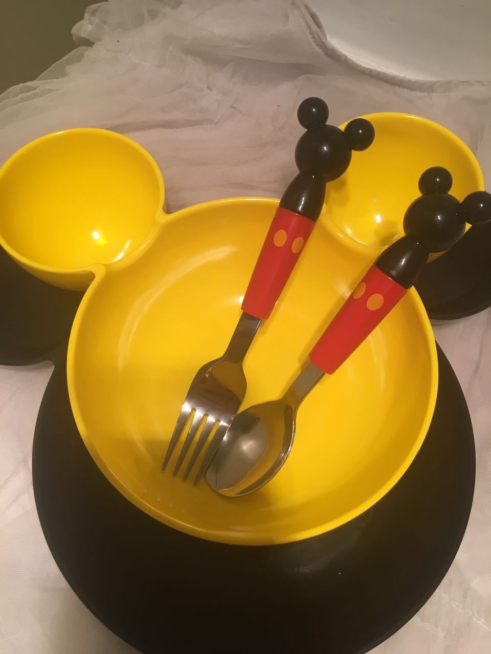 ins儿童卡通餐具立体米老鼠头不锈钢叉勺套装宝宝辅食训练餐具