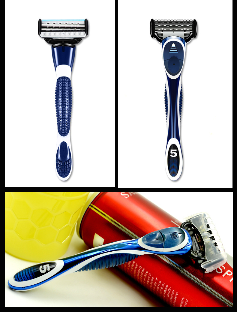 刀头 阿帕齐5层手动剃须刀手动刮胡刀星海蓝1刀架5刀头 美国进口刀片