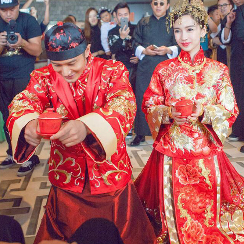 送帽子明星同款中式礼服新郎秀禾服龙凤褂男装敬酒服刺绣唐装马褂