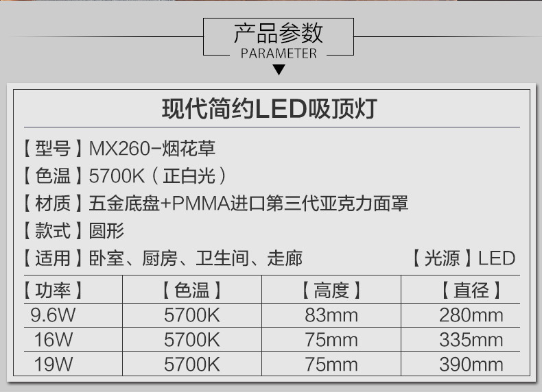 批发欧普照明led卧室吸顶灯简约阳台过道走廊灯具烟花草16w系列