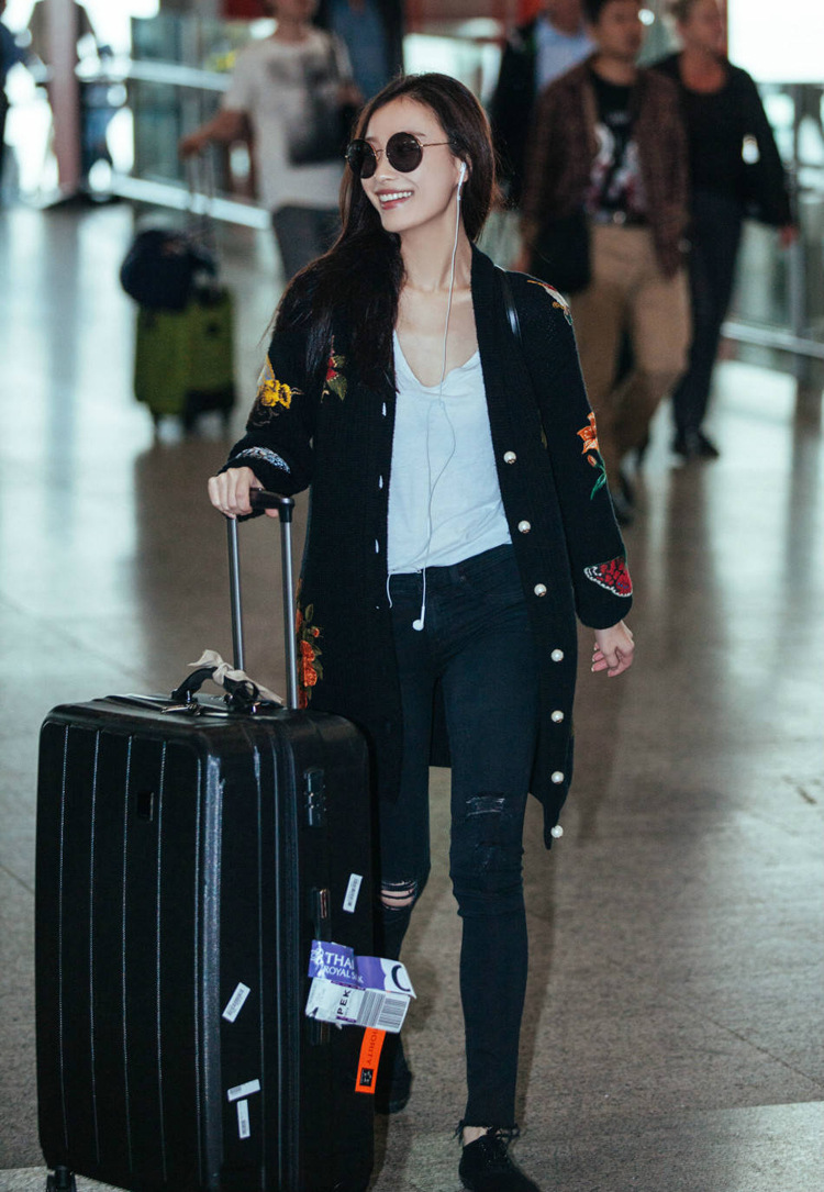 17新款rag bone jean倪妮款黑灰色破洞裤脚毛边弹力小脚牛仔裤-牛仔裤