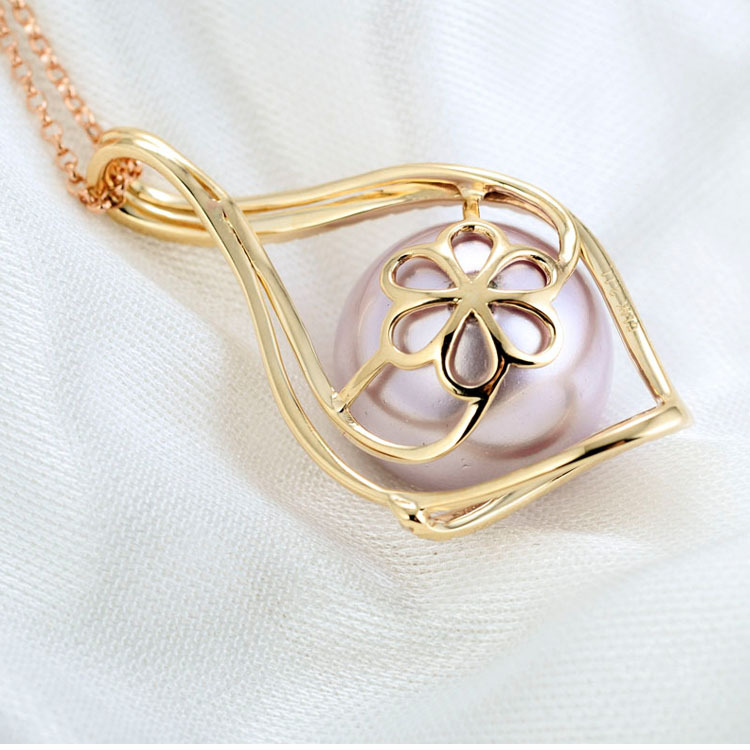 18k金珍珠托时尚吊坠空托diy配件定制饰品14k批发加工厂家直销