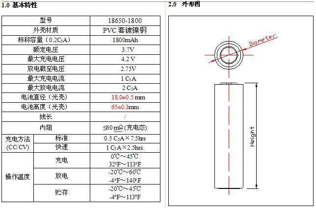 平头尖头 18650 3.7v 圆柱形 锂电池 1800mah 移动电源专用电芯