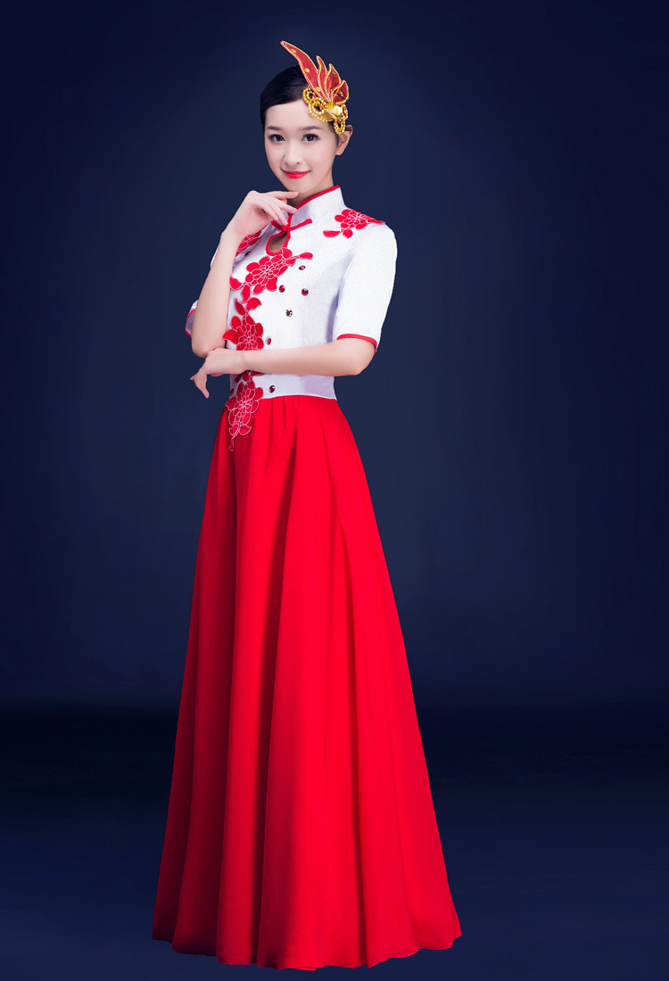新款大合唱演出服女伴舞长裙女士合唱服装女合唱服长裙舞台演出服