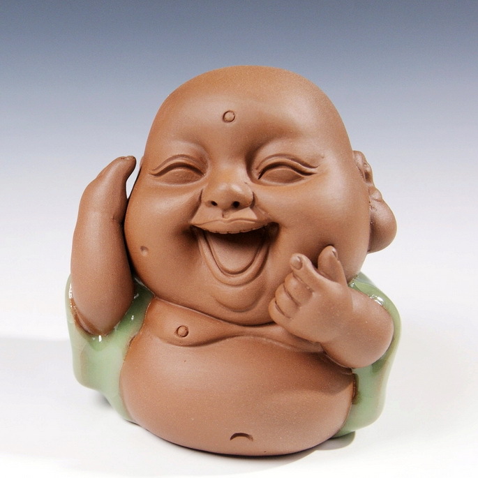 紫砂弥勒佛堂摆饰哥窑茶宠摆件精品可养开片茶玩茶摆设茶空间装饰