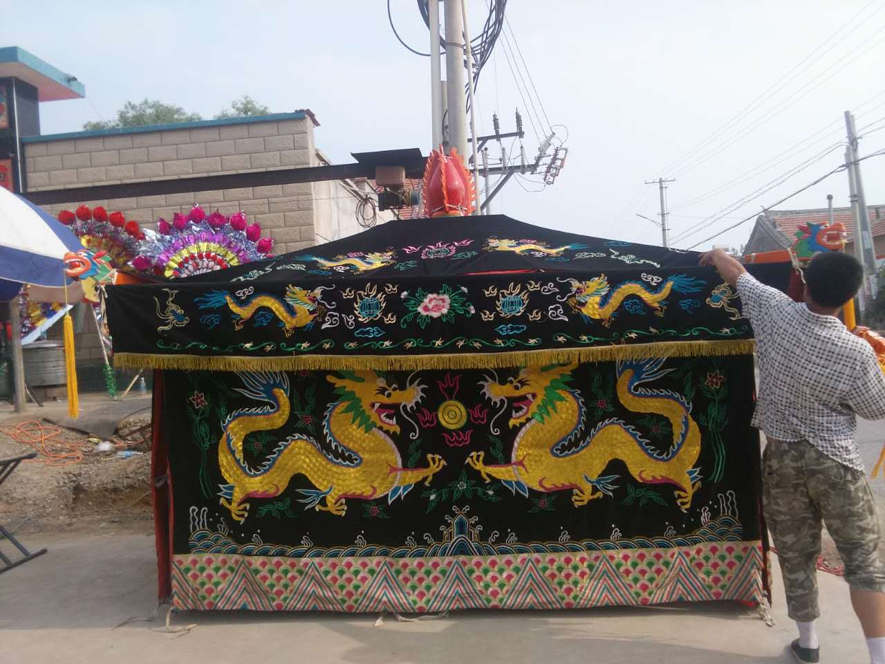 (大块特大双龙棺罩) 绒布棺材罩/绣花棺材布套/棺才罩 追悼会用品