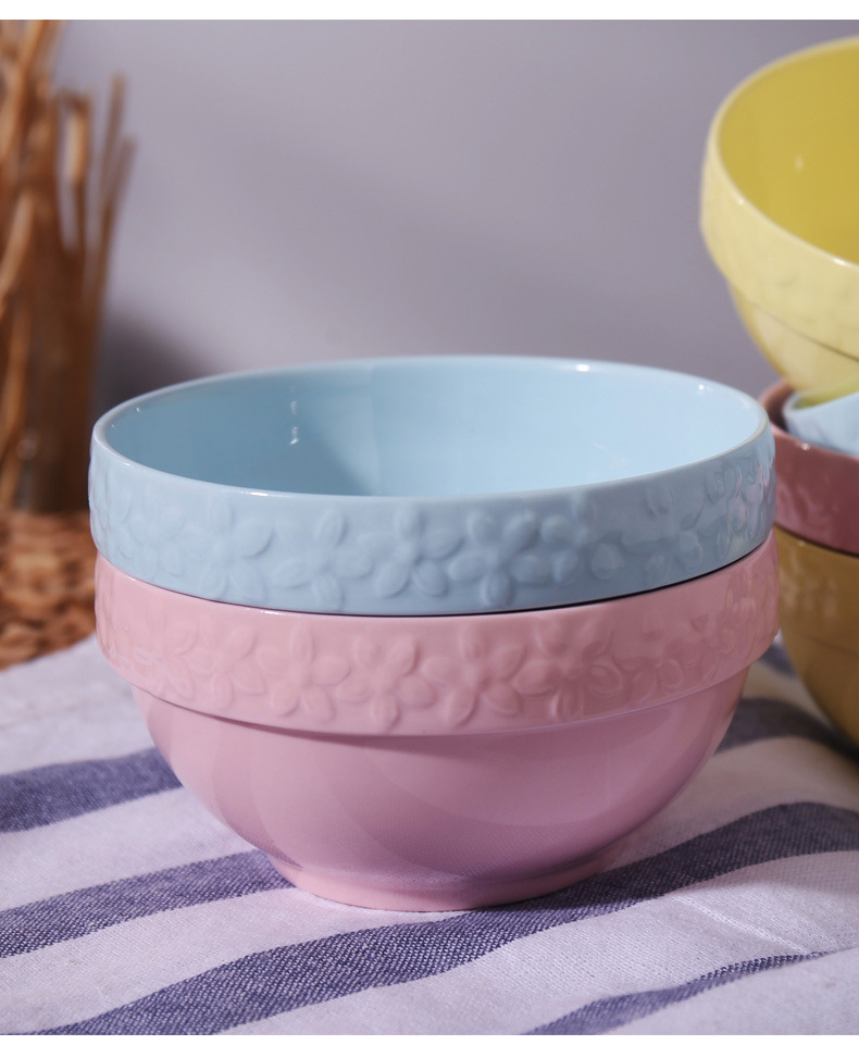 顺祥德加缤纷陶瓷碗5英寸6个装 创意韩式健康瓷护边碗米饭碗汤碗