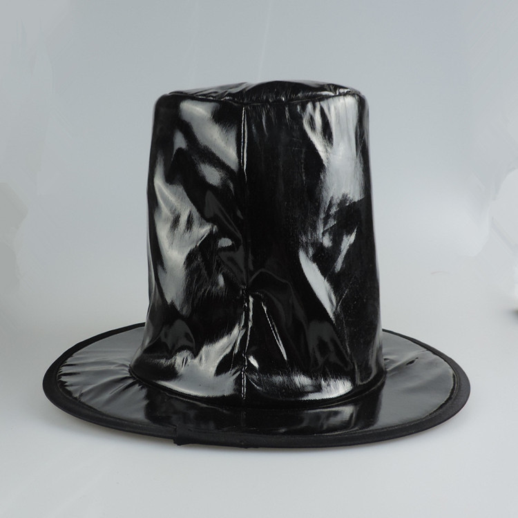 厂家直销jpm071高帽pu革魔术帽镜面革礼帽黑色亮皮疯帽子定做批发