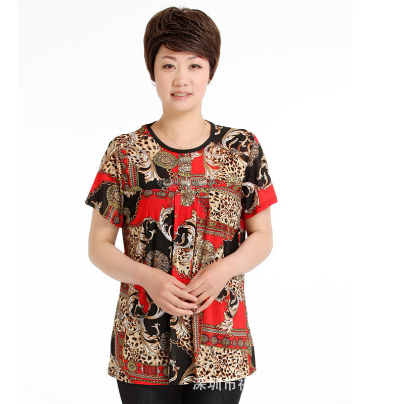 地摊中老年女装大码冰丝棉中年女夏装短袖t恤库存尾货服装批发