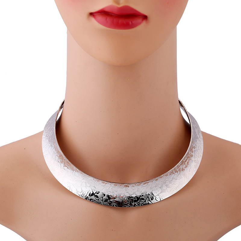 欧美时尚朋克金属项圈 夸张花纹金属短项链 速卖通热卖款现货批发