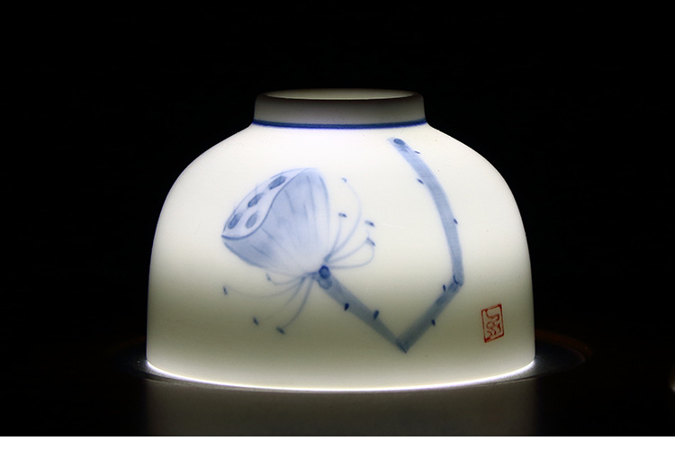 古焱陶瓷茶具批发德化高白瓷青花瓷手绘莲蓬功夫茶具套装茶壶整套