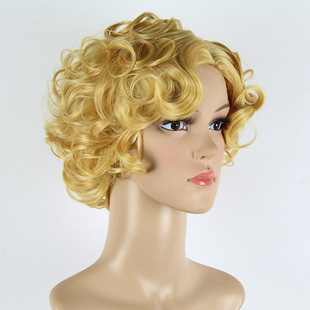 短卷梦露金黄色假发短卷发夜店dj卷发厂家直销高温丝短发 短 卷发