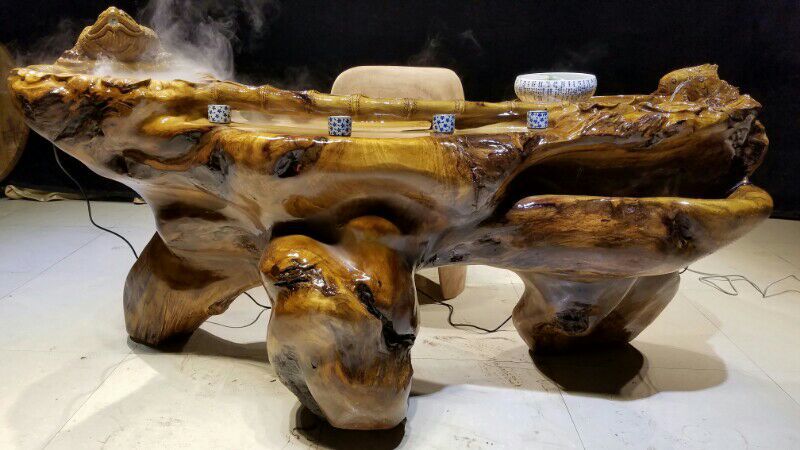 金丝楠木茶台整体树根茶桌流水循环根艺茶几木雕客厅家具