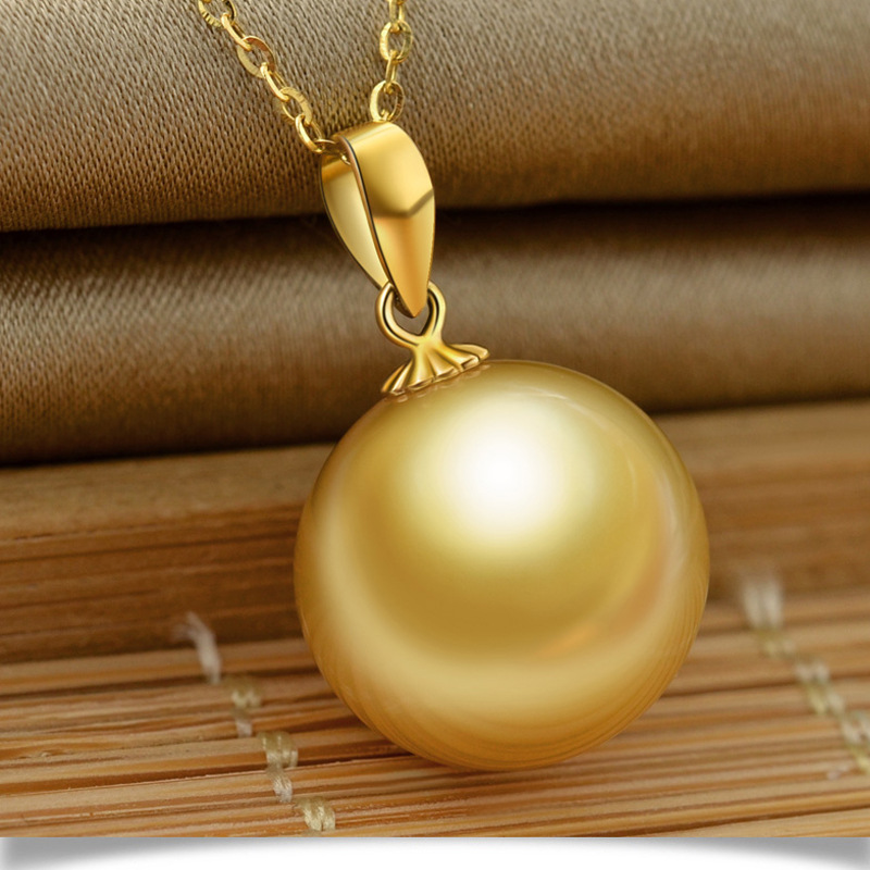 南洋金珍珠项链吊坠正圆 18k金海水珍珠