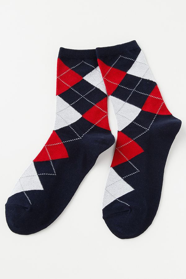 tutuanna新款 官网均有售 经典款菱形格短袜女 全棉春秋复古袜子