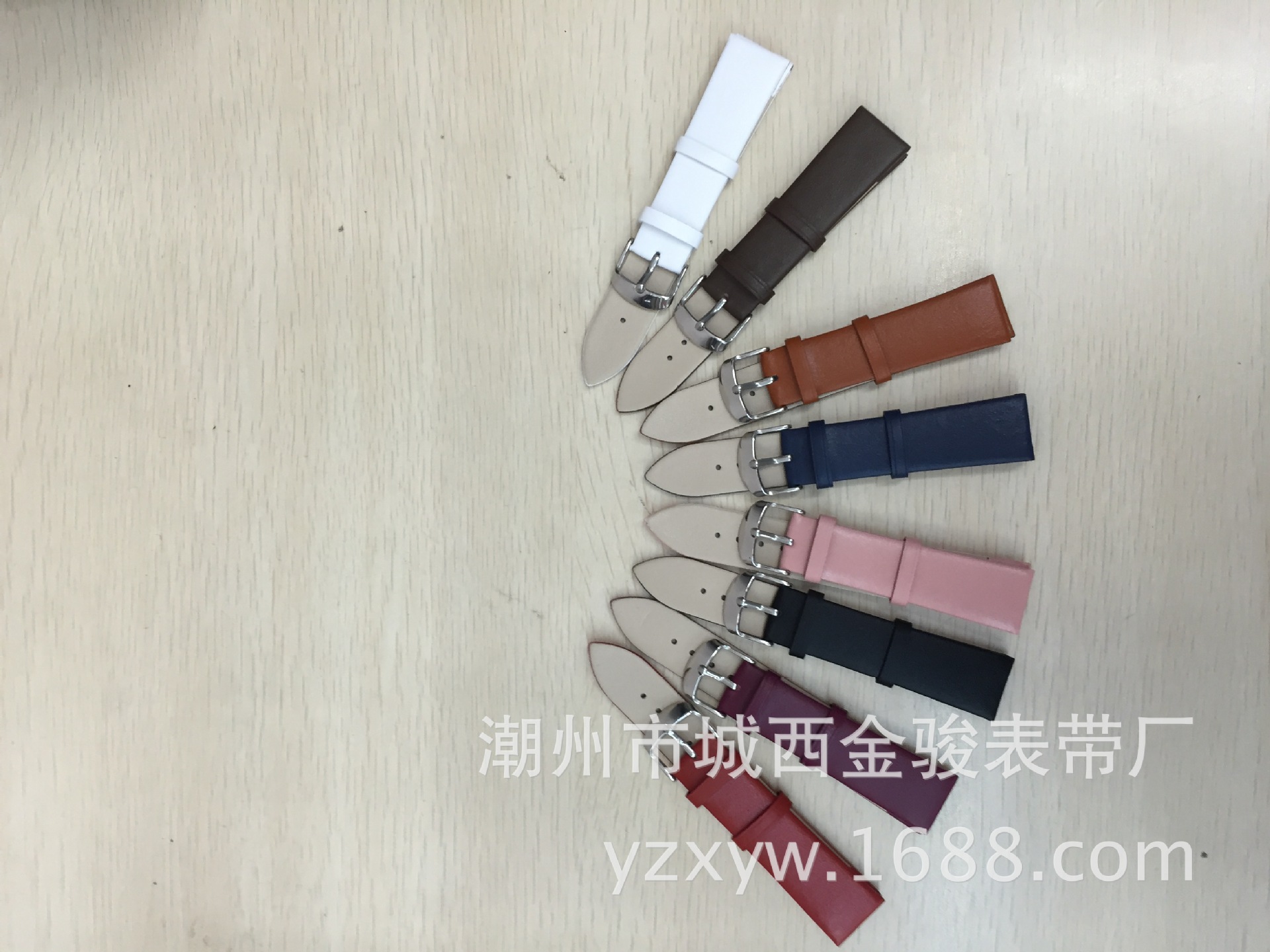 Leather Strap Plain Plain Flat Watch with Needle Pattern Color Leather Strap Ultra-Thin Watch Strap Factory Spot Calf Leather Needle