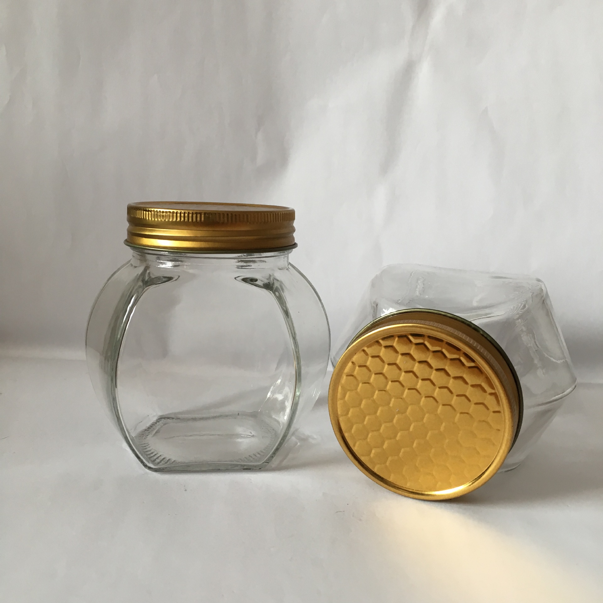 透明无铅六棱玻璃蜂蜜瓶/酱菜/果酱玻璃瓶子500g含高端盖批发