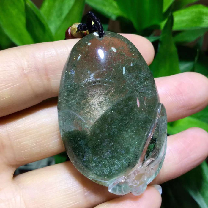 东海水晶 天然星光绿幽灵福在眼前挂坠