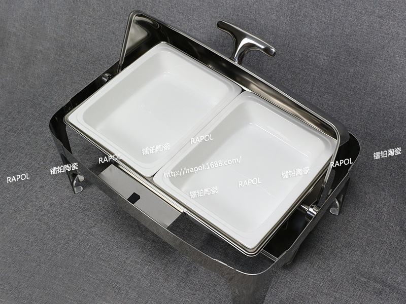 1/2槽边份数盆 陶瓷自助餐食物盆 二分之一热菜专用布菲盆